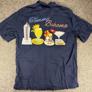 Tommy Bahama SILK HCamp Shirt Cocktail Marlin Bar Navy Blue Medium